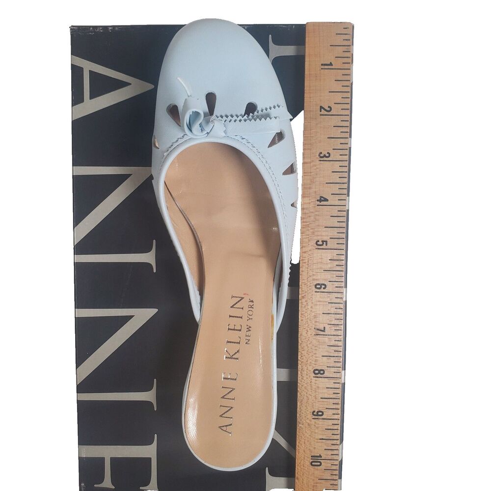 Vintage Anne Klein Women’s Heels 7.5M Blue Jory Nappa Mule Kitten Heel Bow - Picture 4 of 13